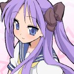  hair_ribbon hiiragi_kagami long_hair lowres lucky_star oekaki purple_hair r-type_nirvana ribbon school_uniform serafuku smile tsurime twintails violet_eyes 