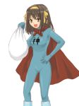  bodysuit brown_hair cape short_hair suzumiya_haruhi suzumiya_haruhi_no_yuuutsu what yuutarou 