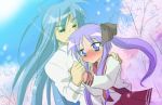  1boy 1girl anagura_mogura blush genderswap genderswap_(ftm) hiiragi_kagami izumi_konata lowres lucky_star school_uniform serafuku 