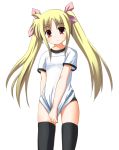  00s 1girl blonde_hair bow buruma fate_testarossa gym_uniform lyrical_nanoha mahou_shoujo_lyrical_nanoha odaya odayan solo thigh-highs 