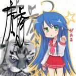  1girl blue_hair izumi_konata lucky_star mole mole_under_eye school_uniform serafuku solo sterndorf tiger 