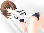  00s 1girl ass bent_over black_panties brown_hair highres lyrical_nanoha mahou_shoujo_lyrical_nanoha panties solo underwear wallpaper x_hair_ornament yagami_hayate 