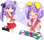  2girls hiiragi_kagami hiiragi_tsukasa lowres lucky_star multiple_girls otaut-r school_uniform serafuku siblings sisters tears twins 