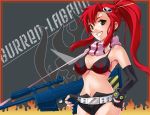  azu elbow_gloves fingerless_gloves fire gloves gun hair_ornament long_hair redhead smile tengen_toppa_gurren_lagann weapon yoko_littner 