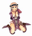  1girl armor blonde_hair blue_eyes breasts capcom cleavage monster_hunter ryman solo 