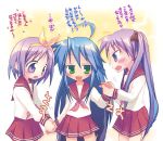  3girls anagura_mogura hiiragi_kagami hiiragi_tsukasa izumi_konata lucky_star multiple_girls school_uniform serafuku siblings sisters translation_request twins 