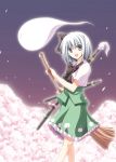  1girl broom female hitodama iriho katana konpaku_youmu konpaku_youmu_(ghost) solo sword touhou weapon white_hair 