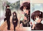  alastor_(shakugan_no_shana) brown_eyes brown_hair comic highres jewelry pendant sakai_yuji sakai_yuuji scan scan_artifacts school_uniform serafuku shakugan_no_shana shana thigh-highs translated 