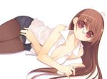  1girl arima_senne bra breasts brown_hair cellphone cleavage crotch_seam glasses kashiwamochi_yomogi lingerie long_hair miniskirt original panties panties_under_pantyhose pantyhose pencil_skirt phone red_eyes skirt skirt_lift sleeveless solo underwear upskirt 