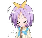  &gt;_&lt; blue_eyes blue_hair chibi closed_eyes hiiragi_tsukasa instrument lowres lucky_star musical_note paco recorder 
