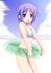  bikini blue_eyes blue_hair hiiragi_tsukasa innertube lucky_star purple_hair shio short_hair striped swimsuit 