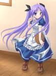  alternate_costume blue_eyes boots enmaided hiiragi_kagami long_hair lucky_star maid purple_hair satomura_izumi tsurime twintails 