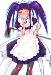  aoyama_motoko apron blue_hair blush finger_to_mouth hechi long_hair love_hina maid maid_apron pantyhose purple_hair shushing twintails wink 