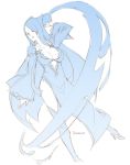  1girl blue breasts china_dress chinese_clothes cleavage collarbone cropped_legs dragonaut dress face kyo_(kuroichigo) long_hair machina monochrome simple_background sketch solo thigh-highs very_long_hair white_background 