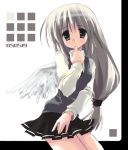  00s 1girl dated futakoi green_eyes long_hair low-tied_long_hair ponytail ryouka_(suzuya) shirogane_souju silver_hair skirt solo tied_hair white_wings wings 