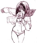  1girl bob_cut busou_renkin lowres midriff monochrome nose_scar panties scar school_uniform serafuku sketch solo tsumura_tokiko underwear 