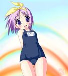  1girl blue_eyes blue_hair hiiragi_tsukasa lucky_star name_tag one-piece_swimsuit school_swimsuit solo swimsuit 