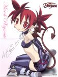 1girl boots bracelet collar disgaea earrings elbow_gloves etna flat_chest gloves highres jewelry makai_senki_disgaea pencil_skirt pointy_ears prinny skirt solo tail thigh-highs twintails wings