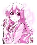  1girl :o glasses graphite_(medium) kitano_tomotoshi long_hair looking_at_viewer lucky_star mixed_media monochrome pink school_uniform serafuku sketch solo takara_miyuki traditional_media upper_body 