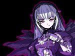  00s 1girl black_background holding pale_skin pink_eyes pouring purple_clothes rozen_maiden silver_hair smile solo suigintou white_skin wings 