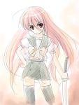  bow long_hair masakichi_(crossroad) miniskirt red_eyes redhead school_uniform serafuku shakugan_no_shana shana sketch skirt smile sword thigh-highs weapon zettai_ryouiki 