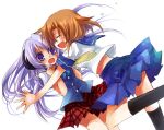  glomp hanyuu higurashi_no_naku_koro_ni hug ryuuguu_rena school_uniform serafuku suzushiro_kurumi take_it_home yuri 