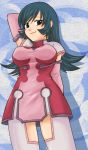  1girl aqua_hair breasts earrings elbow_gloves gloves jewelry jouhou_tousei_fu kotona_elegance large_breasts long_hair lowres pink_gloves shadow smile solo thigh-highs white_legwear zoids zoids_genesis 