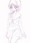  1girl komaki_ikuno monochrome nakamura_kusata pleated_skirt purple school_uniform simple_background sketch skirt solo to_heart_2 white_background 