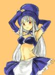  1girl albino armpits bare_shoulders blush breasts capcom capcom_fighting_jam detached_sleeves frilled_skirt frills hat hat_tip ingrid long_hair maid medium_breasts midnight_bliss midriff red_eyes skirt solo tetsu_(kimuchi) toned top_hat white_hair 