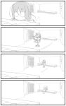  00s 1girl 4koma bed bookshelf chair comic glasses kyo_(kuroichigo) monochrome office_chair pillow read_or_die silent_comic yomiko_readman 