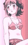  1girl amami_haruka bikini blush idolmaster idolmaster_xenoglossia monochrome pink ribbon short_hair solo swimsuit 