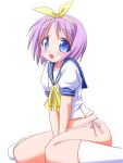  1girl blue_eyes blue_hair hiiragi_tsukasa hirorin lucky_star matatabi_(2ccp) panties school_uniform serafuku side-tie_panties solo underwear 