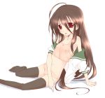  black_hair brown_eyes brown_hair camisole erect_nipples flat_chest long_hair panties school_uniform serafuku shakugan_no_shana shana thigh-highs underwear 