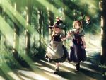  2girls alice_margatroid blonde_hair duplicate female forest hairband hat hourai hourai_doll kirisame_marisa light_rays multiple_girls nature shanghai_doll sunbeam sunlight touhou tree witch_hat yuuki_tatsuya 