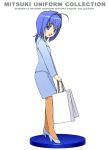  00s 1girl a1 bag blue_eyes blue_hair blue_shoes blue_suit business_suit female figure formal full_body hayase_mitsuki jacket kimi_ga_nozomu_eien long_hair open_mouth pantyhose pencil_skirt shopping_bag skirt skirt_suit solo suit white_background 