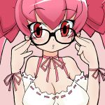  1girl bow breasts cleavage di_gi_charat glasses large_breasts pink_bow pink_hair red_eyes ribbon solo usada_hikaru 