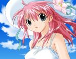  00s 1girl blush broccoli_(company) flower galaxy_angel hat hat_flower milfeulle_sakuraba pink_hair ribbon solo sun_hat 