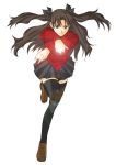  1girl black_hair black_legwear blue_eyes fate/stay_night fate_(series) glowing glowing_hand legs lens_flare long_legs running solo thigh-highs tohsaka_rin tosibow turtleneck twintails two_side_up zettai_ryouiki 