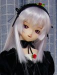  00s 1girl doll dress face hairband long_hair open_mouth photo red_eyes rozen_maiden silver_hair solo suigintou upper_body 