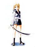  fate/stay_night fate_(series) jas pleated_skirt saber school_uniform serafuku skirt sword weapon 