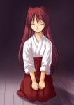  1girl artist_request closed_eyes japanese_clothes kousaka_tamaki long_hair miko red_hakama redhead solo to_heart_2 