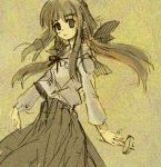  00s 1girl black_eyes dress expressionless futakoi lowres momiji_mao monochrome ponytail sepia shirogane_souju solo 