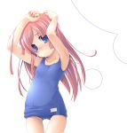  1girl armpits arms_up blue_eyes blush child female flat_chest long_hair one-piece_swimsuit original pink_hair school_swimsuit solo swimsuit thigh_gap thighs vanity_doll 