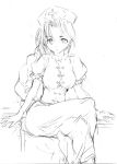  1girl braid female fujiwara_shun&#039;ichi legs_crossed long_hair monochrome nurse sitting sketch smile solo touhou yagokoro_eirin 