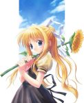  air blonde_hair blue_eyes flower goto_p highres himawari kamio_misuzu school_uniform serafuku smile sunflower upscaled 