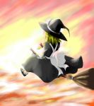  1girl broom broom_riding female hat kirisame_marisa lowres outdoors sky solo touhou witch witch_hat 