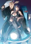  1boy 1girl batou breasts chiba_toshirou cleavage cyborg flower ghost_in_the_shell ghost_in_the_shell_stand_alone_complex kusanagi_motoko purple_hair red_eyes science_fiction tachikoma thigh-highs 