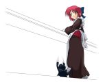  00s 1girl apron black_cat bow brown_eyes cat hair_bow kohaku len len_(cat) looking_at_another maid maid_apron redhead tsukihime 