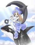  1girl alternate_color anchor animal arc_system_works blue_hat brown_eyes brown_hair guilty_gear hat may_(guilty_gear) orca pantyhose pirate scar skull solo whale yuuki_tokito 