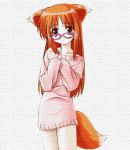  1girl animal_ears bespectacled bottomless fox_ears fox_tail glasses hana hana_(ukagaka) naked_sweater no_pants solo sweater tail ukagaka umekichi 